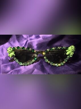 Crystal-Embellished Green Sunglasses for Women